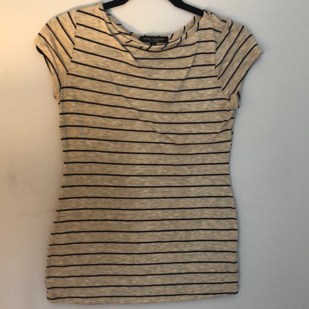 Navy and oatmeal striped top
